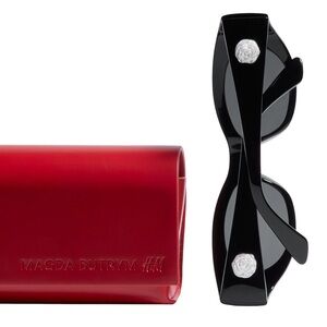 Magda Butrym Black Oval Sunglasses with Rose Motif